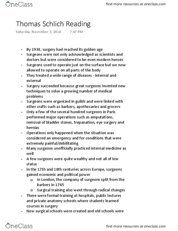 HIST 249 Chapter Notes - Chapter reading : Eye Surgery, Internal Medicine, Vesicovaginal Fistula thumbnail